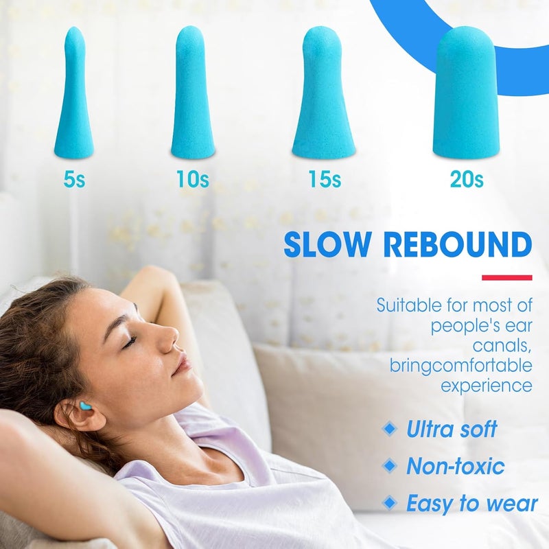 AZEN 100 Pairs Ear Plugs Bulk, NRR 32dB Soft Foam Ear Plugs for Sleeping Noise Cancelling, Earplugs for Concerts Shooting Swimming Noise Reduction (Lake Blue) - Image 4